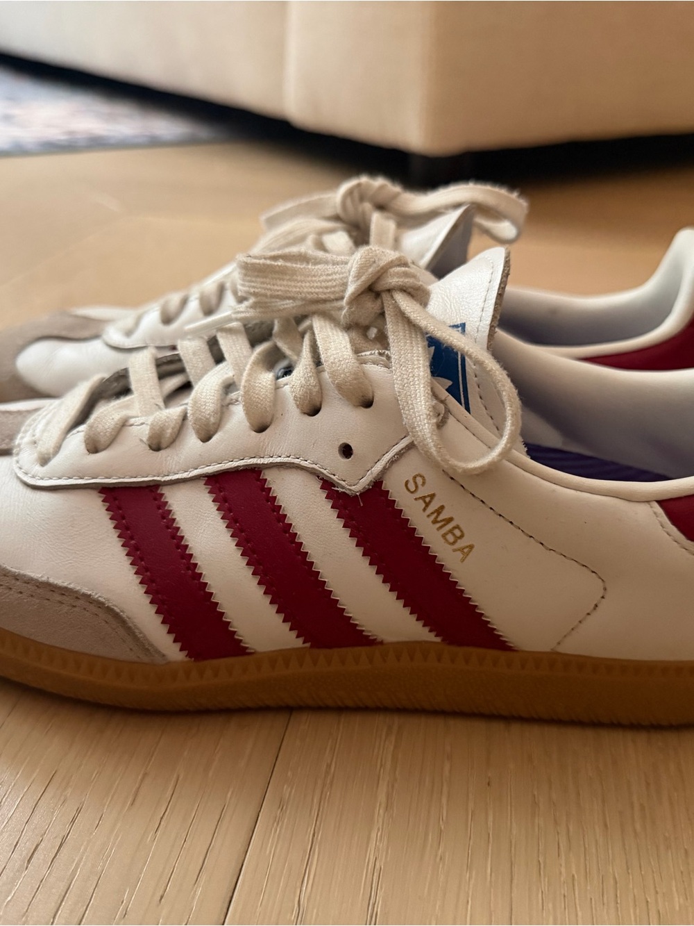 Adidas Samba Men’s White with Red Stripes Leather Sneakers